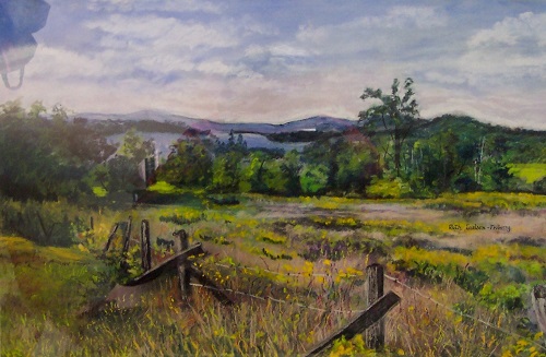 Painting "Distant Lake", by Ruth Friberg, Maine artist.