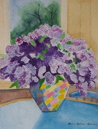 Painting - "Lilacs in Vase", by Ruth Friberg, Maine artist