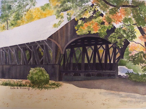 Painting - "Maine Covered Bridge" by Ruth Friberg, Maine artist.