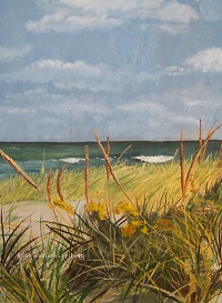 Painting - "Beach with Grass", by Ruth Friberg, Maine artist.