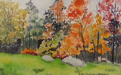 Painting - "Trees in Fall" by Ruth Friberg, Maine artist.